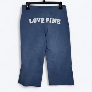 Y2K Victorias Secret Love Pink Capri Sweatpant Sz XS Blue Wide Leg Back Spellout